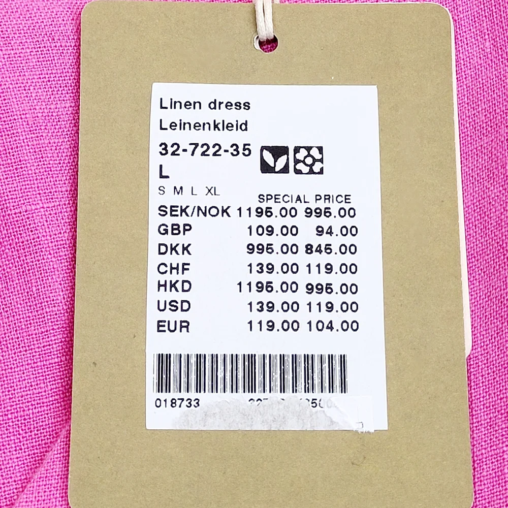 NWT GUDRUN SJODEN Magenta Pink Swedish Linen Button Front Midi Dress Large NEW - Picture 8 of 13